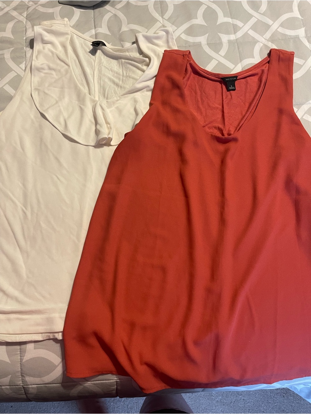Ann Taylor Sleeveless V-Neck Tank Top in Coral Red and 1 off white sleeveless